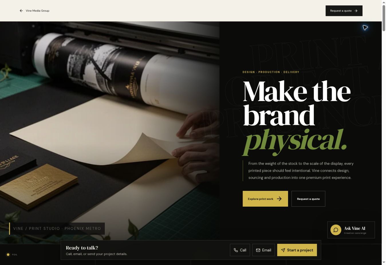 Premium print studio website landing page